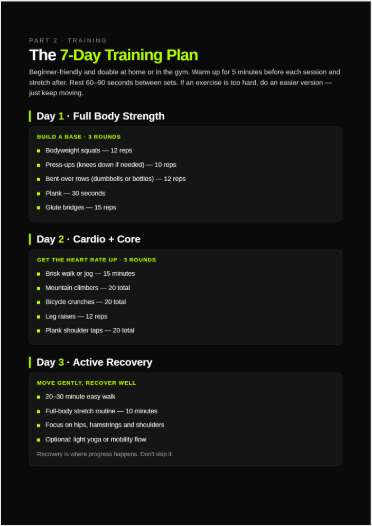 A day from the 7-day training plan